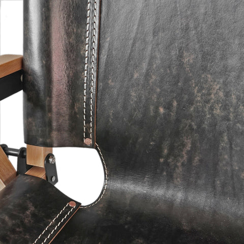 OGL Kermit wooden chair V3 in black tea core leather, patina leather folding chair wooden frame
tea core leather Kermit chair aging patina handcrafted camping chair