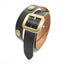 Obbi Good Label Single-Prong Concho Belt in hand-dyed black vegetable-tanned leather with solid brass conchos and brass garrison buckle