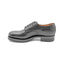 Side view of OGL BRAVE plain-toe Derby shoe showing black horsehide leather, welt stitching and Dr. Sole outsoles and heel side profile