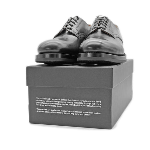 OGL BRAVE premium black leather Derby shoes crafted by Dryboots with branded shoebox