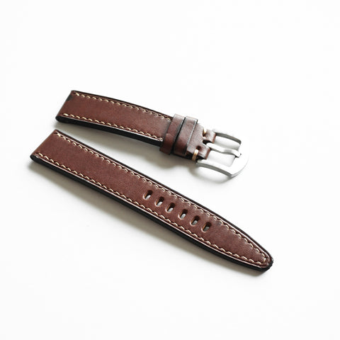 Hand-stitched Buttero leather watch strap handmade by Obbi Good Label using traditional saddle stitching techniques
