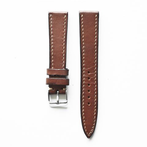 Traditional hand saddle stitching on Italian Buttero leather watch strap by Obbi Good Label