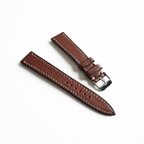 Traditional hand saddle stitching on Italian Buttero leather watch strap by Obbi Good Label