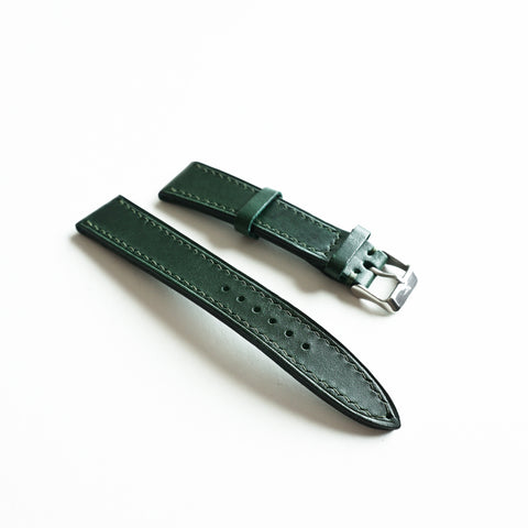 Hand-stitched Buttero leather watch strap handmade by Obbi Good Label using traditional saddle stitching techniques