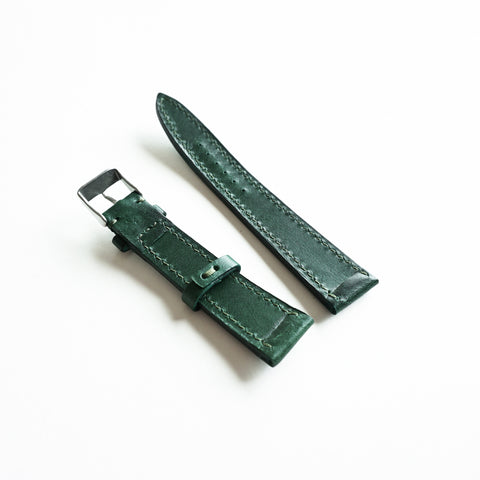 Hand-stitched Buttero leather watch strap handmade by Obbi Good Label using traditional saddle stitching techniques