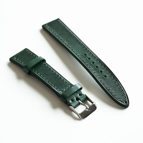 Hand-stitched Buttero leather watch strap handmade by Obbi Good Label using traditional saddle stitching techniques