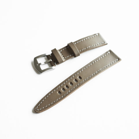Hand-stitched Buttero leather watch strap handmade by Obbi Good Label using traditional saddle stitching techniques