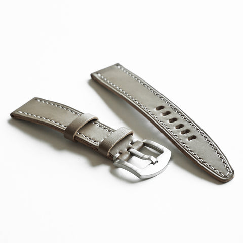 Hand-stitched Buttero leather watch strap handmade by Obbi Good Label using traditional saddle stitching techniques