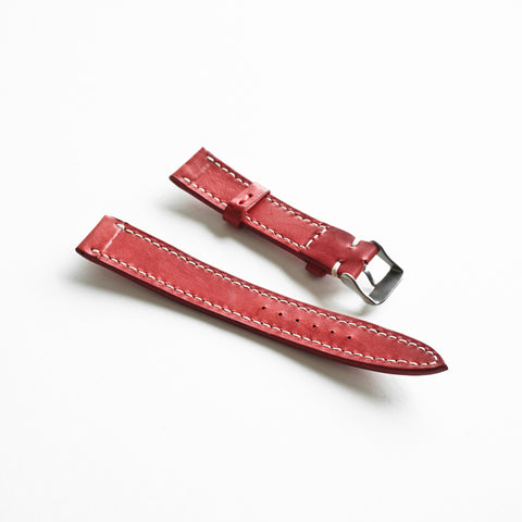 Traditional hand saddle stitching on Italian Buttero leather watch strap by Obbi Good Label