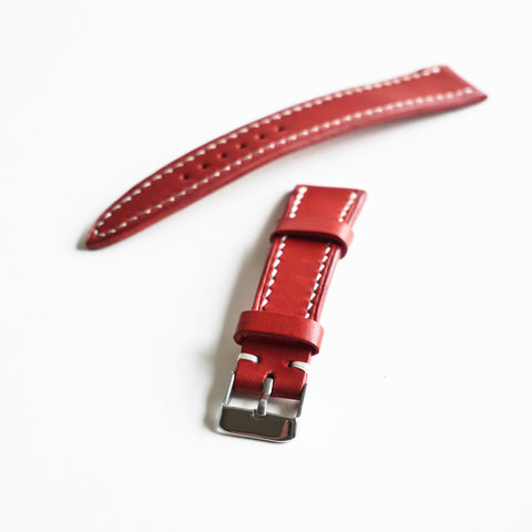 Traditional hand saddle stitching on Italian Buttero leather watch strap by Obbi Good Label