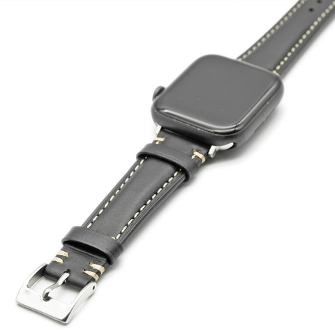 Japanese Shinki Hikaku shell cordovan Apple Watch strap handmade by Obbi Good Label for Apple Watch and Apple Watch Ultra, showing straps installed on Apple Watches