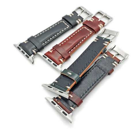 Japanese Shinki Hikaku shell cordovan Apple Watch strap handmade by Obbi Good Label for Apple Watch and Apple Watch Ultra showing underside detail