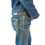 OGL solid brass Cuban wallet chain worn with faded selvedge denim jeans and leather belt.