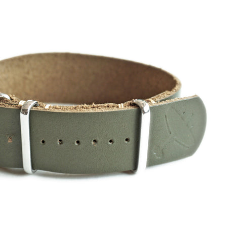 OGL Squadron Straps Blenheim NATO Strap in olive vegetable-tanned leather designed for field watches and mechanical watches