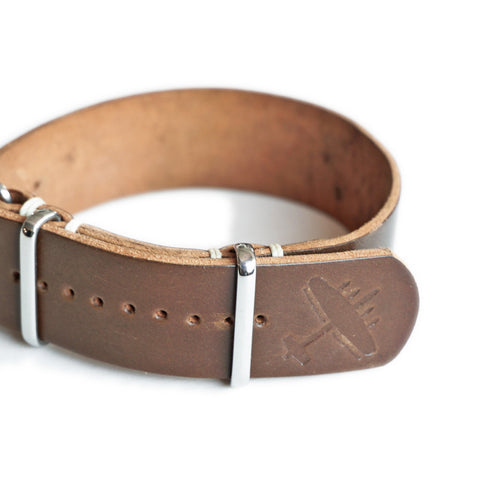 Walnut Horween Shell Cordovan NATO watch strap designed for field watches and mechanical watches