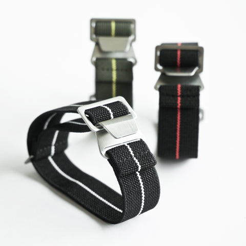 Obbi Good Label Marine Nationale Parachute Watch Strap in black/white showing close-up details