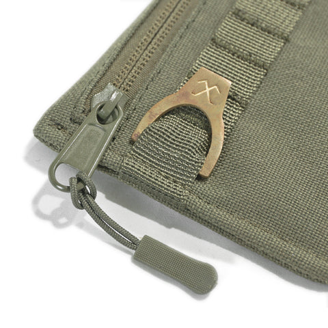 ORIGO Utility Wallet in olive abrasion-resistant technical canvas brass hardware and zipper by Obbi Good Label.