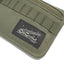 ORIGO Utility Wallet in olive abrasion-resistant technical canvas showing OriGinaLe woven label by Obbi Good Label.