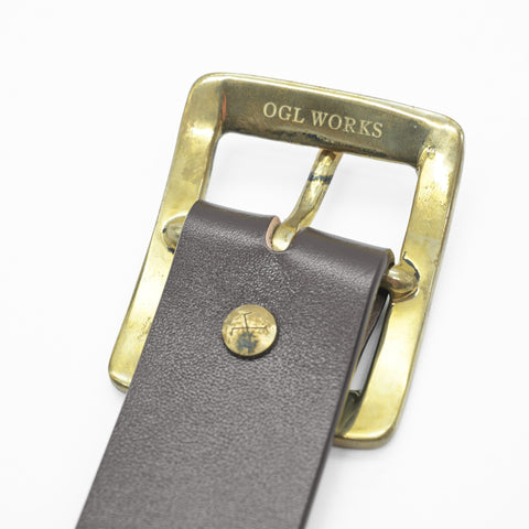 OGL BELT HAND-HAMMERED BRASS LEATHER BELT FULL-DYED BROWN