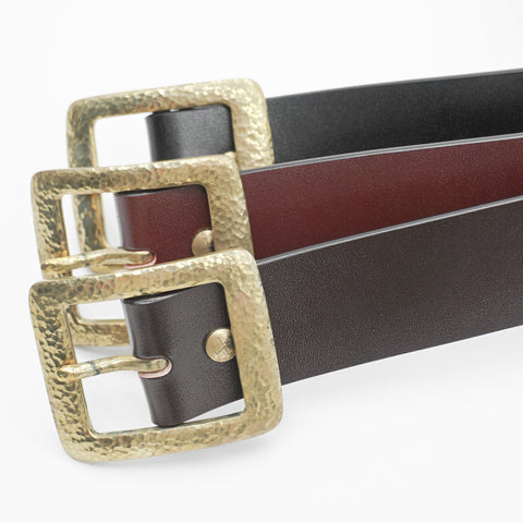 OGL BELT HAND-HAMMERED BRASS LEATHER BELT FULL-DYED BROWN