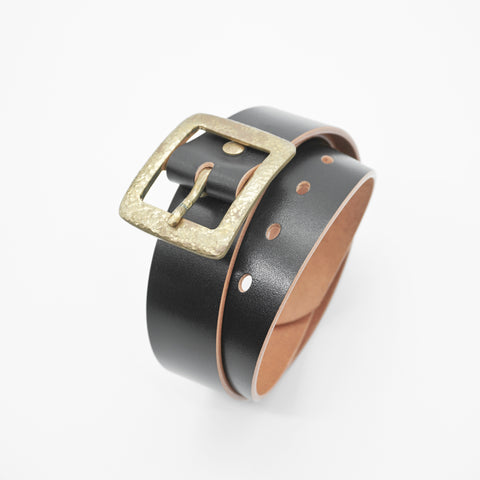 OGL BELT HAND-HAMMERED BRASS LEATHER BELT HAND-DYED BLACK